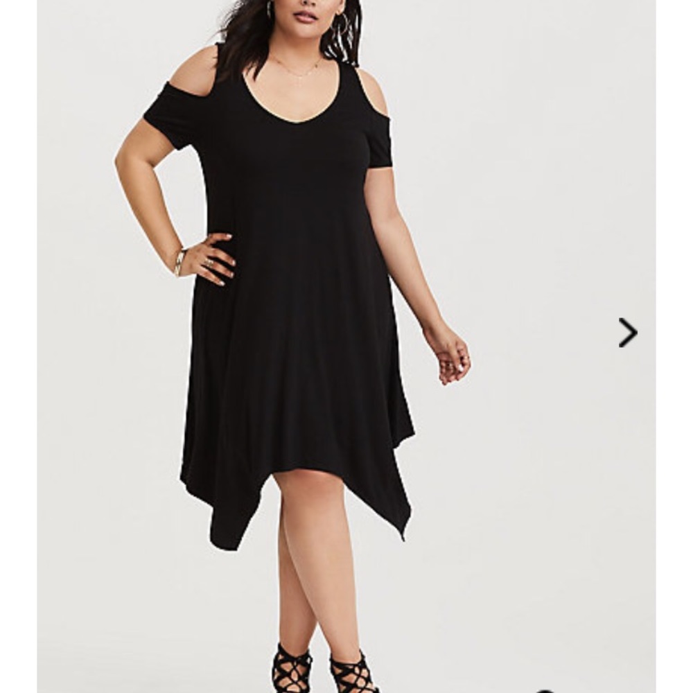 Black Cold Shoulder Jersey Handkerchief Dress